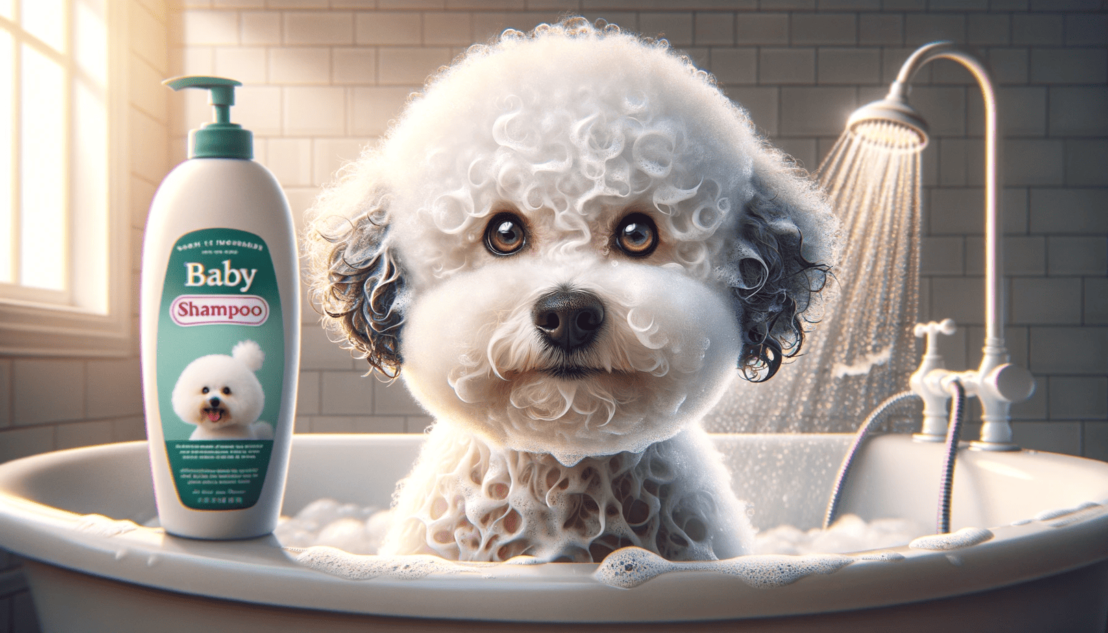 Dog being gently bathed with dog-safe shampoo