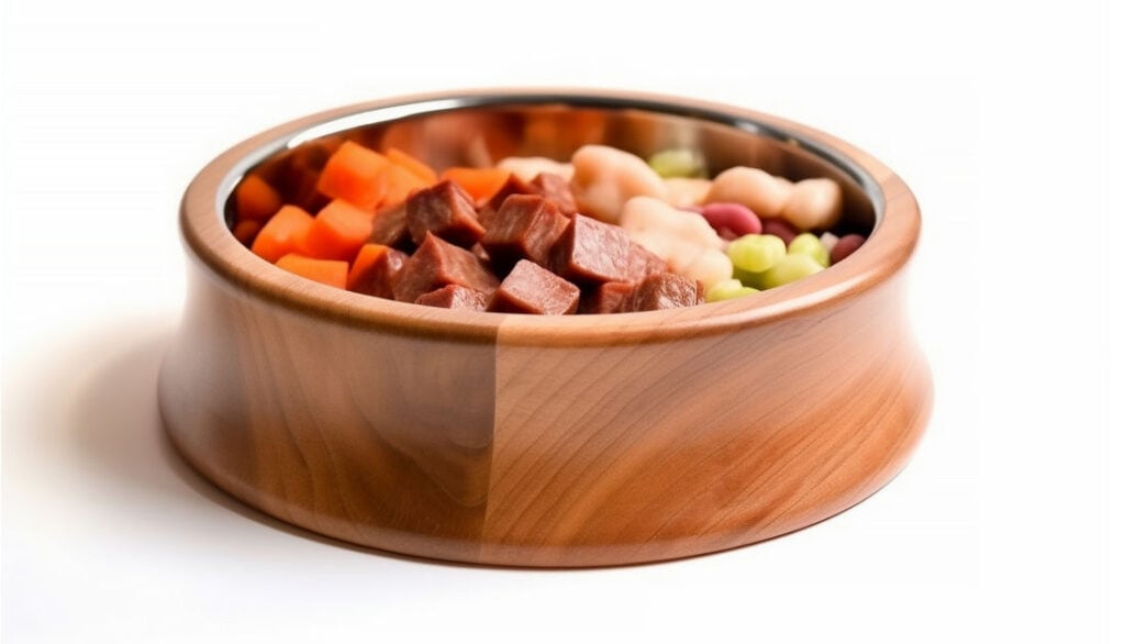 dog bowl with fresh food real meat and vegetables