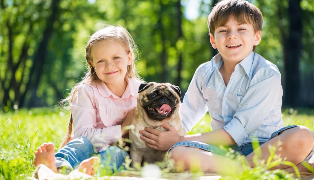 kids with pug