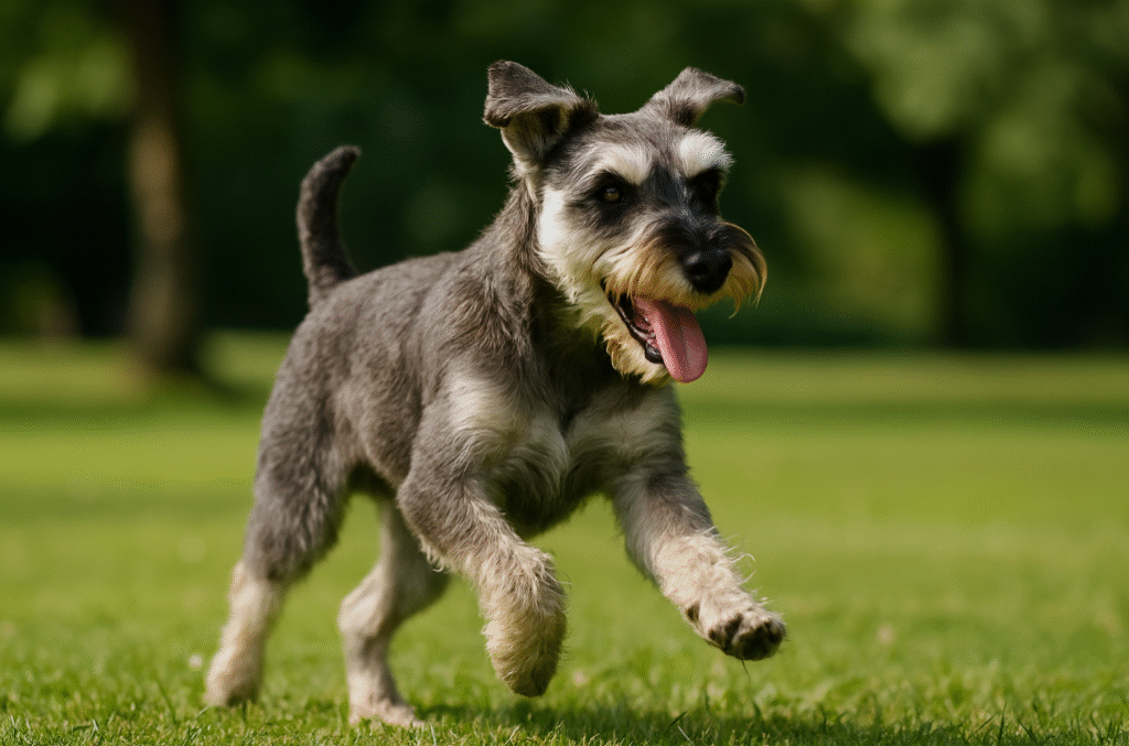 miniature schnauzer playing outside
