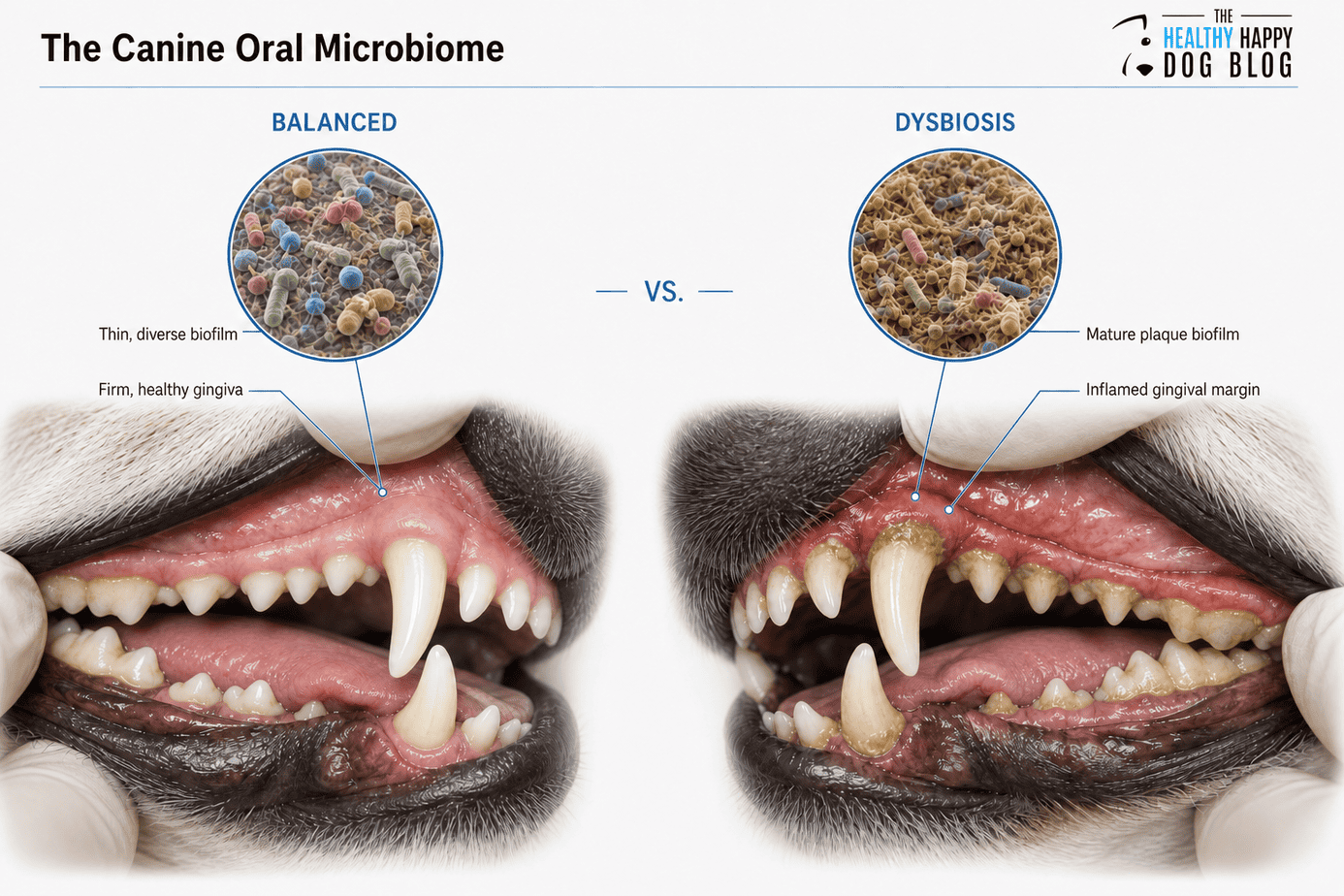 Veterinary comparison of a balanced dog oral microbiome and dysbiosis with plaque and inflamed gums