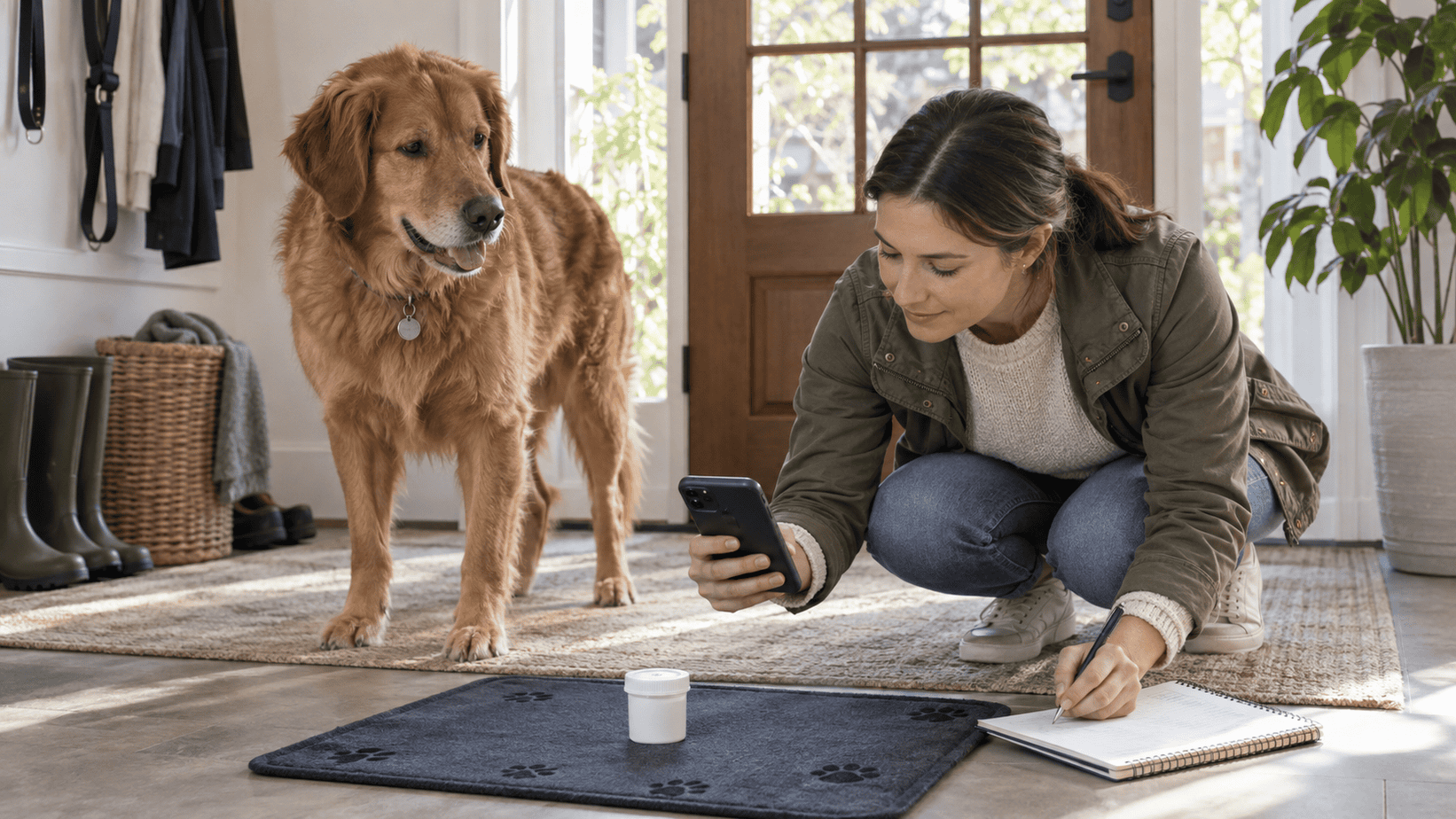 Dog owner documenting stool changes to share with a veterinarian