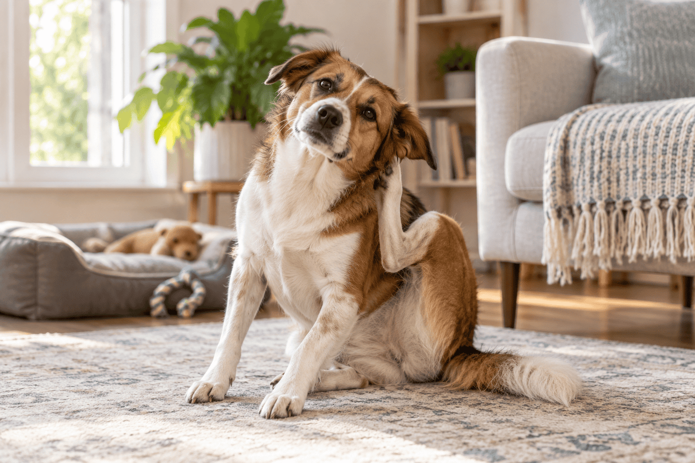 Dog scratching an itchy ear