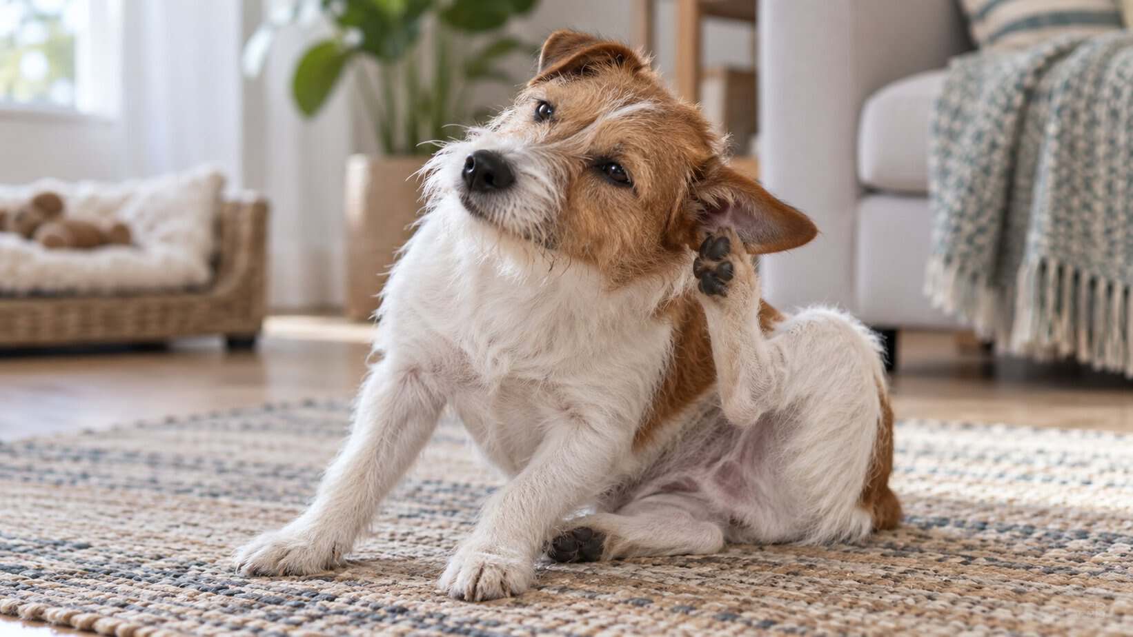 Small dog scratches near its ear, a common sign of ear discomfort