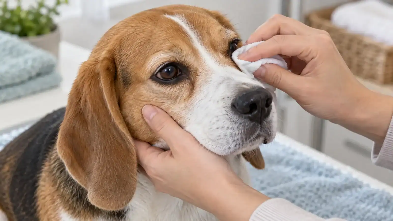 Safe wiping on a dog's eyelid and fur while avoiding the eyeball.