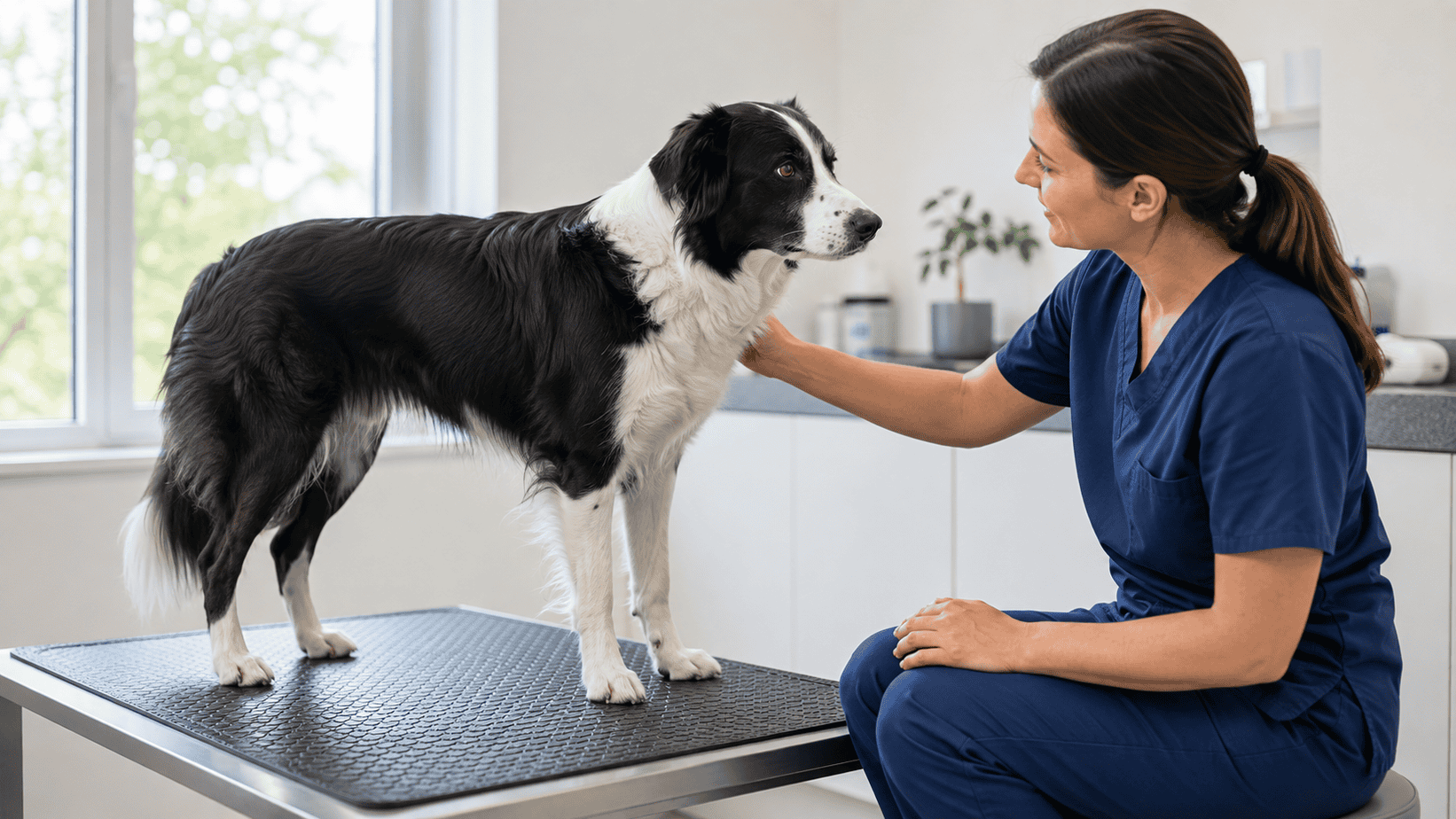Veterinarian examining a dog during a paw and nail check